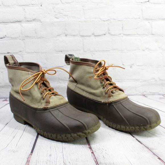 LL Bean Tan Brown Canvas Unlined Ankle Duck Boots Size 12 M - Picture 3 of 9